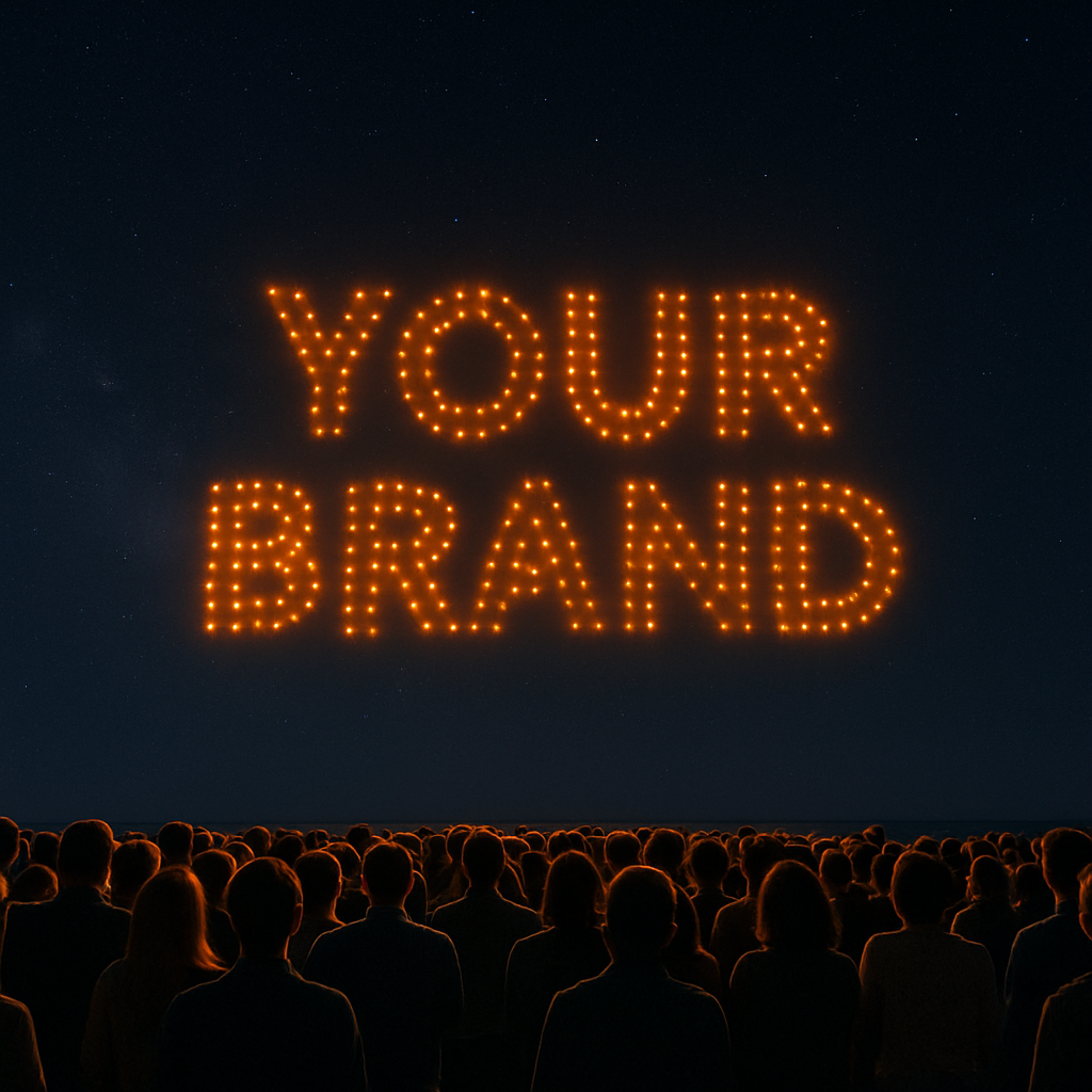 Drone show spelling out Your Brand in the sky